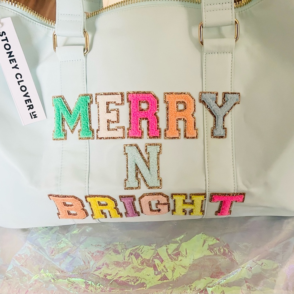 NWT Stoney Clover Lane Custom Duffle Merry N Bright Sky blue